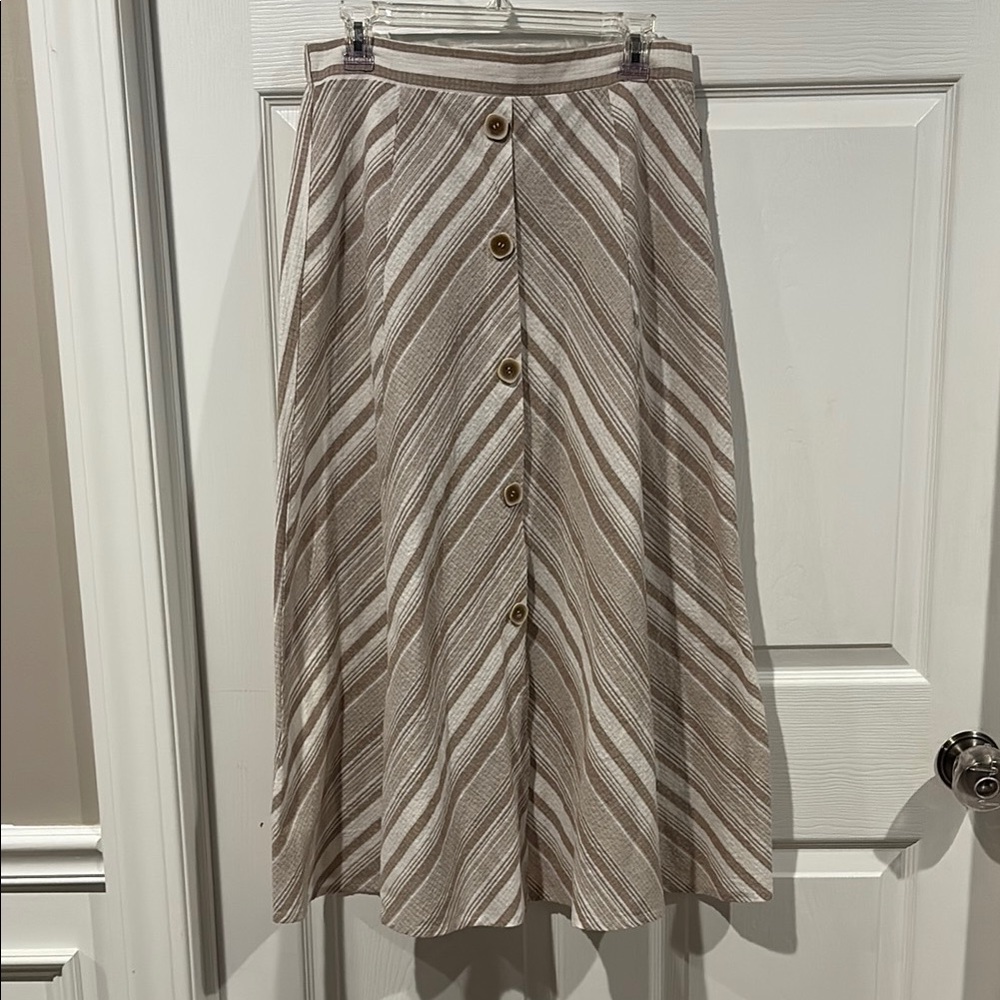 lavender field Diagonal Striped A-Line Midi Skirt in Beige and White